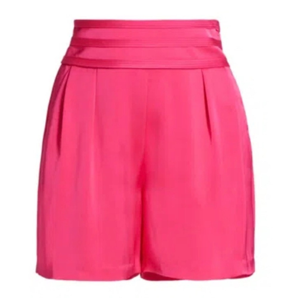 Ramy Brook Joss Shorts Hot Pink High Waisted Pleated‎ Satin A04245007 Size 6 NEW
